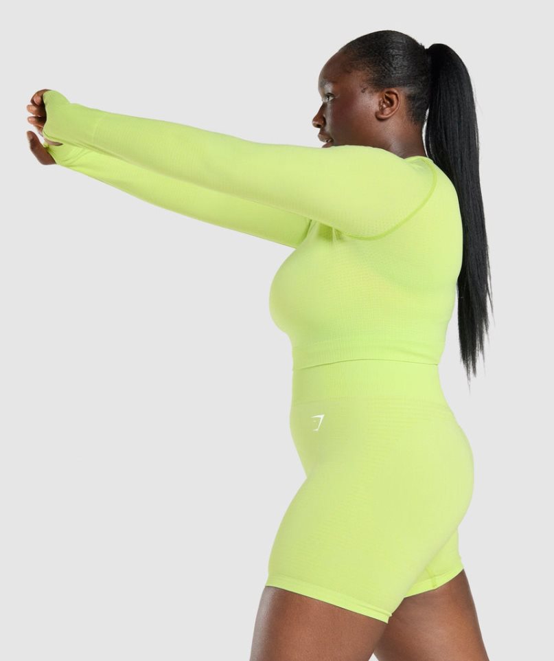 Women's Gymshark Vital Seamless 2.0 Long Sleeve Cropped Tops Yellow | CA 5A83N6